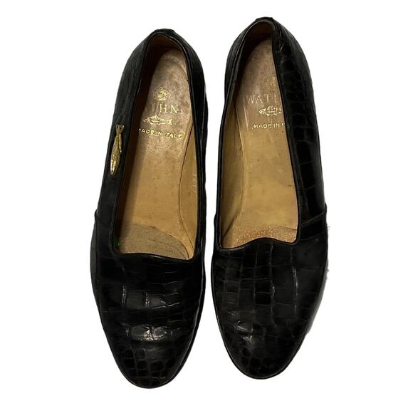 Wathne Black Leather Flats  Gold Fishing Gear Medallion Size 36/6 - Picture 5 of 9